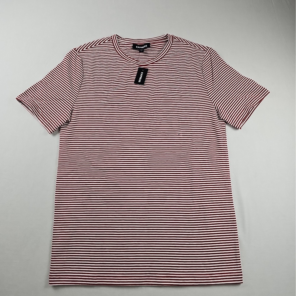 Express S Men's Striped Red/White Crew Neck Short Sleeve Cotton Knit Tee